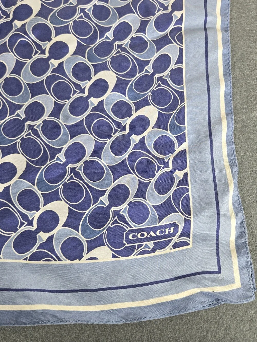 Coach Y2K Vintage Blue and White Signature Silk Scarf